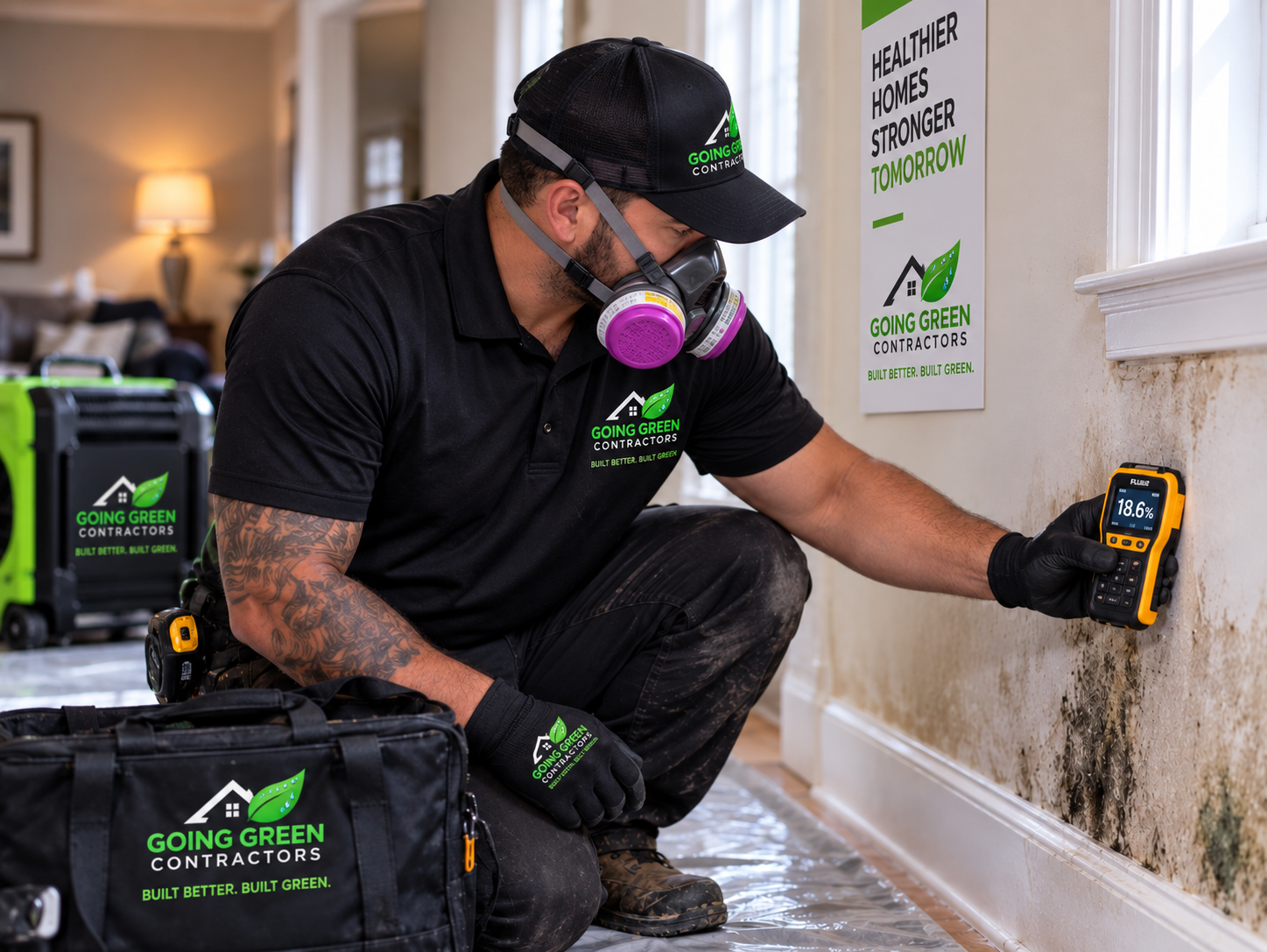 Restoration team working in a home