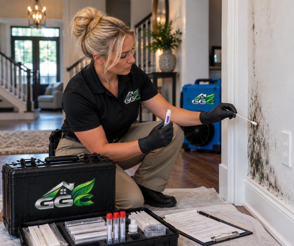 Going Green Contractors technician collecting a wall swab sample